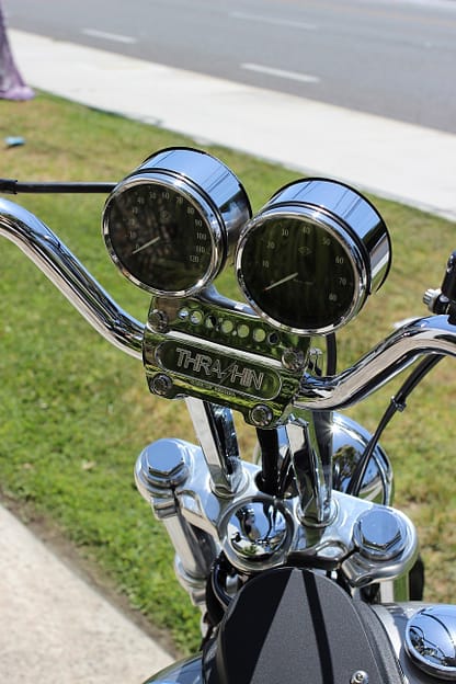 thrashin supply risers with dual gauge mount in chrome